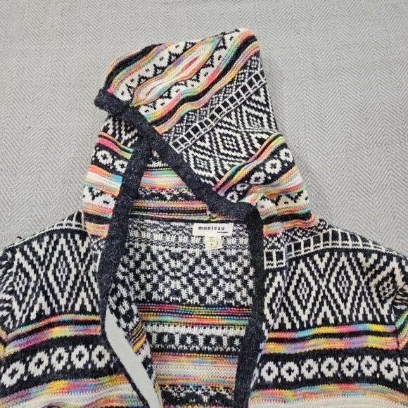 Monteau Los Angeles Hooded Open-Front Cardigan Size Large Knitted Southwestern - Picture 2 of 14